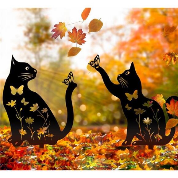 Metal Cat Garden Decor (2 Pack), 15" Large Size Cat Decorative Garden Stakes - Picture 3 of 7